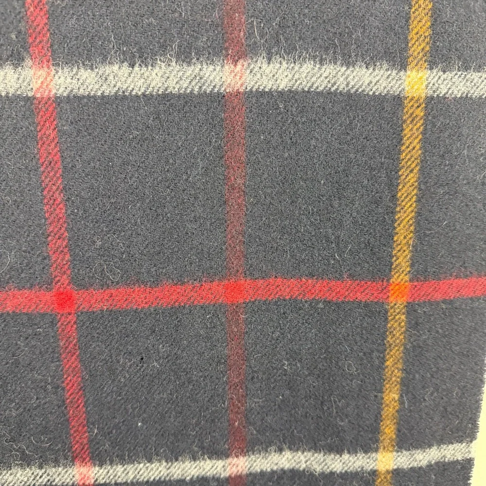 J.Crew Black Plaid Fringe Scarf Merino Moon England Soft Wool